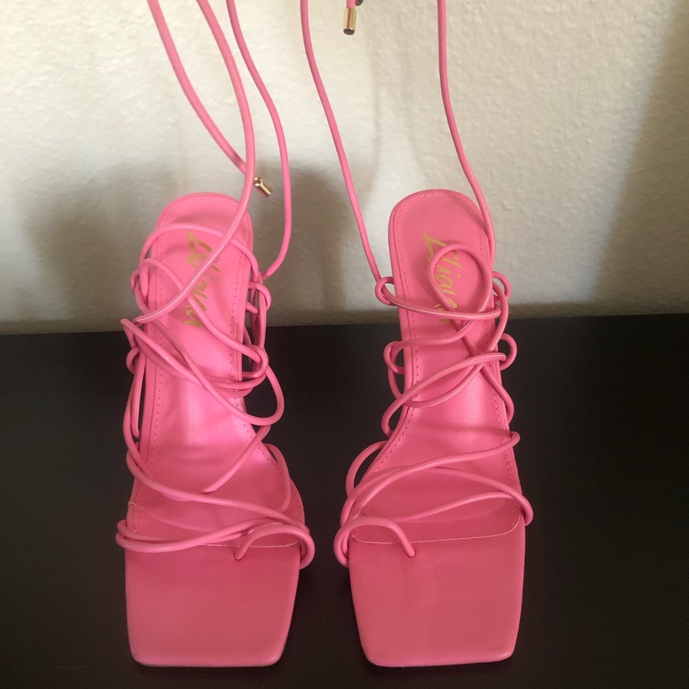 Pink strappy heels